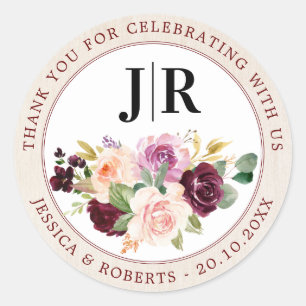 Plum Purple Blush Pink Floral Thank You Classic Round Sticker