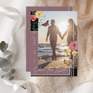 Plum Purple Boho Wildflower Photo Save the Date