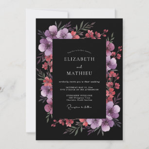 Plum Purple Botanical Romantic Wedding Invitation
