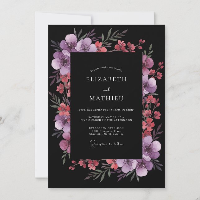 Plum Purple Botanical Romantic Wedding Invitation (Front)