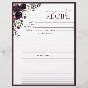 Plum Purple Bridal Shower Recipe Binder Page