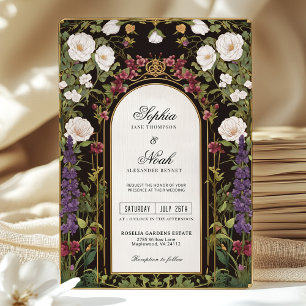 Plum Purple Burgundy Floral Gothic Wedding  Invitation