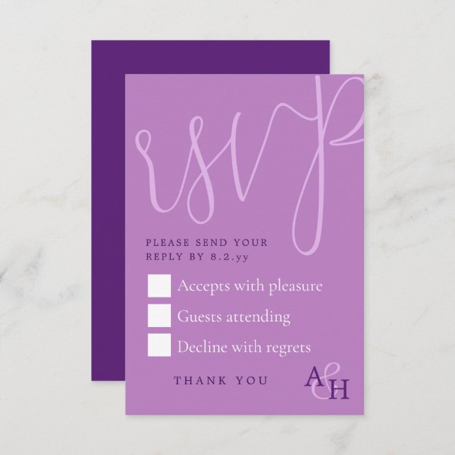 Plum Purple Calligraphy Script Wedding RSVP Card (Front/Back)