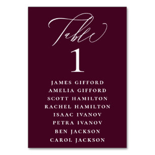 Plum Purple Calligraphy Seating Chart Table Number