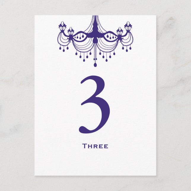 Plum Purple Chandelier Table Number Card (Front)
