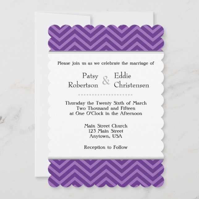 Plum Purple Chevron Wedding Invitations (Front)