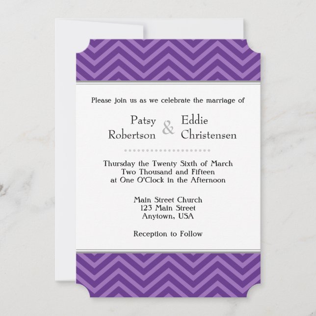 Plum Purple Chevron Wedding Invitations (Front)