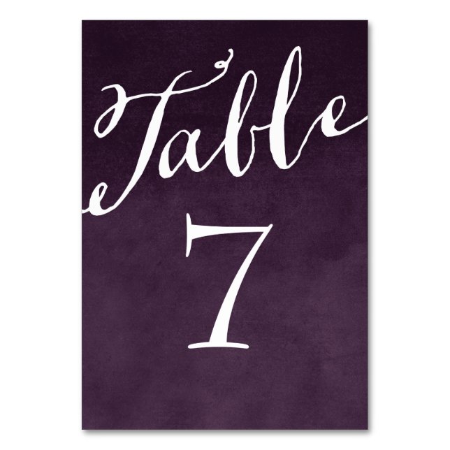 Plum Purple Chic Calligraphy Table Numbers (Front)