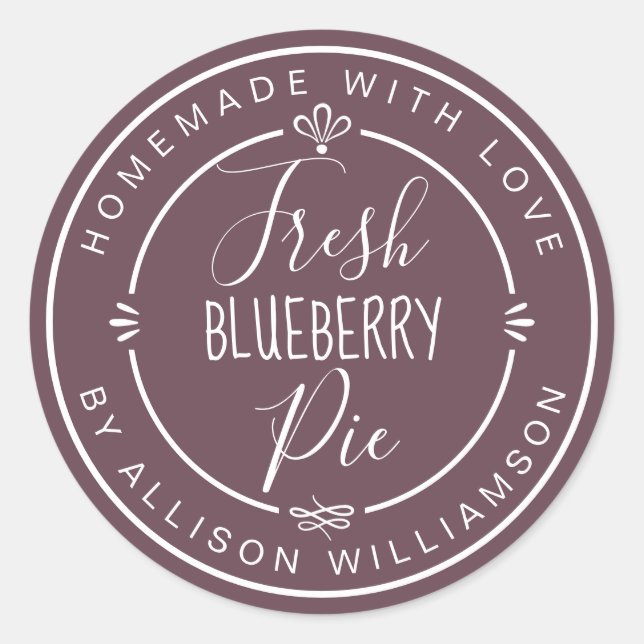 Plum Purple Classic Homemade Blueberry Pie Classic Round Sticker (Front)