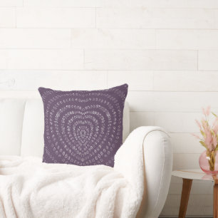 Plum Purple Concentric White Hearts Boho Cushion