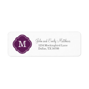 Plum Purple Custom Personalised Monogram Return Address Label