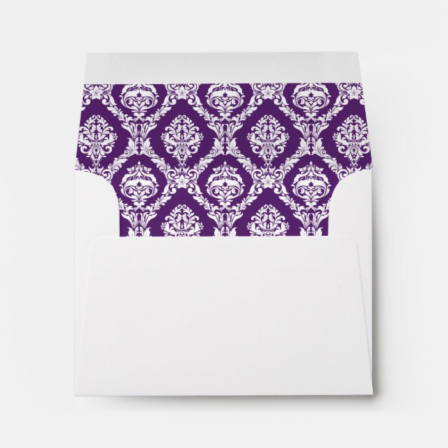 Plum Purple Damask Lined Wedding Envelope (Back (Bottom))