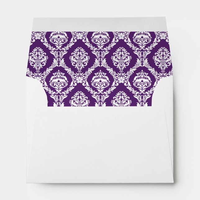 Plum Purple Damask Lined Wedding Envelopes (Back (Bottom))