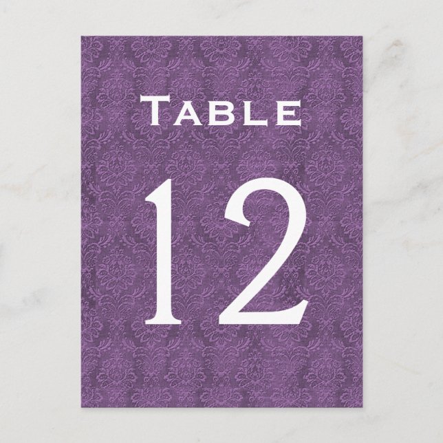 Plum Purple Damask Wedding Table Number 12 C211 Postcard (Front)