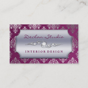 Plum Purple Dashing Damask Fashion/Interior Design Business Card