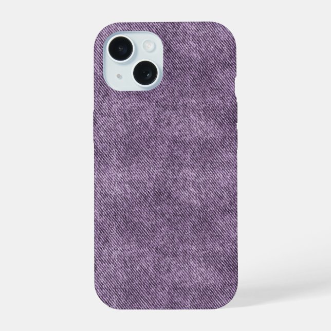 Plum Purple Denim Pattern iPhone 15 Case (Back)