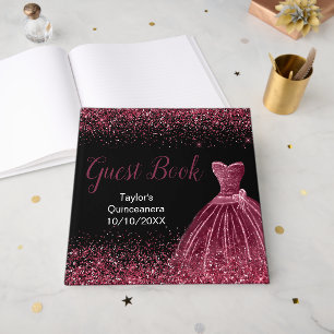 Plum Purple Dress Faux Glitter Quinceanera Guest Book