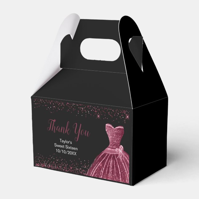 Plum Purple Dress Faux Glitter Sweet 16 Birthday Favour Box (Back Side)