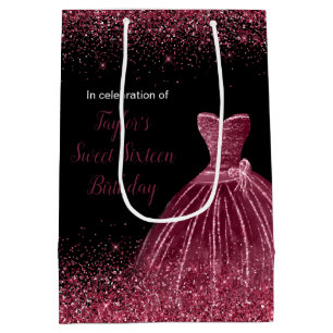 Plum Purple Dress Faux Glitter Sweet 16 Birthday Medium Gift Bag
