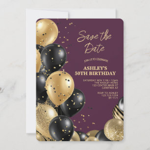 Plum Purple Elegant 50th Birthday Invitation