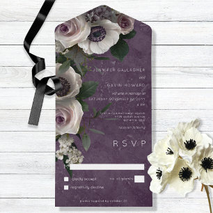 Plum Purple Elegant Floral Modern No Dinner All In One Invitation