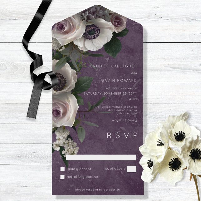 Plum Purple Elegant Floral Modern No Dinner All In One Invitation (Creator Uploaded)