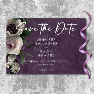 Plum Purple Elegant Floral Modern Wedding Save The Date