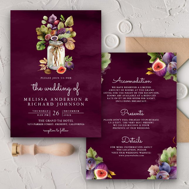 Plum Purple Fig Mason Jar All in One Wedding Invitation (Creator Uploaded)