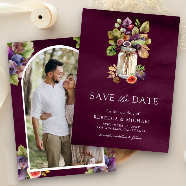 Plum Purple Fig Mason Jar Photo Wedding Save The Date (Creator Uploaded)