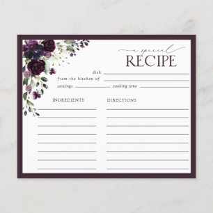Plum Purple Floral Bridal Shower Recipe Card