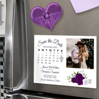 Plum Purple Floral Calendar & Photo Save the Date