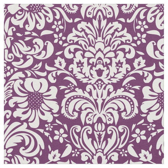 Plum Purple Floral Damask Fabric (Close Up)