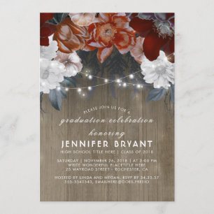 Plum Purple Floral Lights Rustic Graduation Party Invitation
