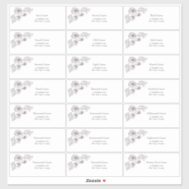 Plum Purple Floral Line Art Guest Address (Sheet)