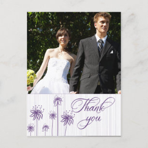 Plum purple floral photo wedding thank you card