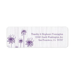 Plum purple floral stripes wedding address label return address label