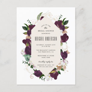 Plum Purple Floral Wreath Bridal Shower Invitation Postcard