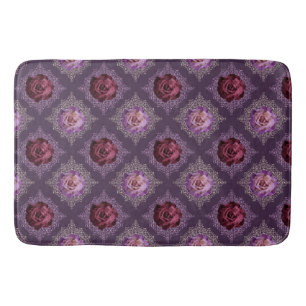 PLUM & PURPLE FLOWERS IN DIAMOND PATTERN BATH MAT