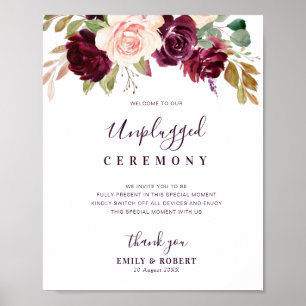 plum purple flowers unplugged ceremony sign