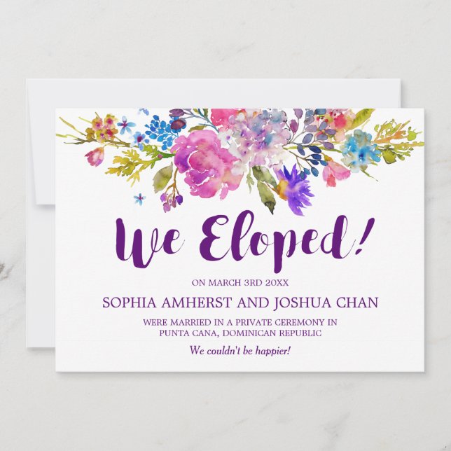 Plum Purple Garden Elopement Announcement Cards (Front)