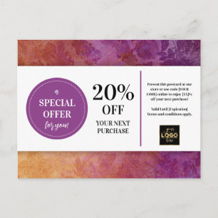 Plum Purple Gold Custom Coupon Discount Postcard