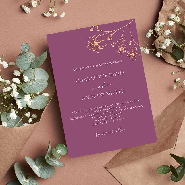 Plum purple gold floral elegant luxury wedding invitation (Creator Uploaded)