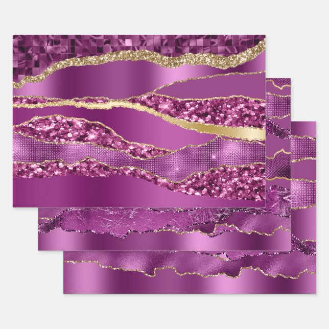 Plum purple gold foil glitter classy chic wrapping paper sheet (Set)
