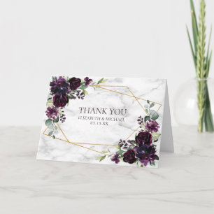 Plum Purple Gold Geometric Floral Photo Wedding Card