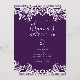 Plum Purple & Gold Lace Elegant Sweet 16 Party   Invitation