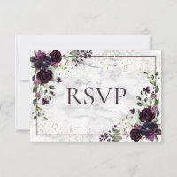 Plum Purple Gold Marble Fall No Food Wedding RSVP