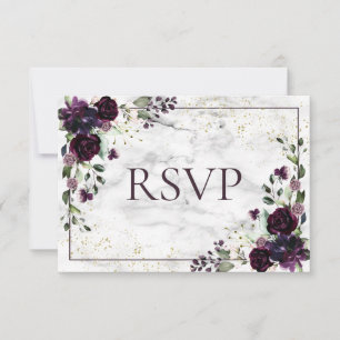 Plum Purple Gold Marble Fall No Food Wedding RSVP Card