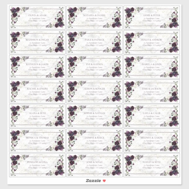 Plum Purple Gold Marble Fall Wedding Guest Address (Sheet)