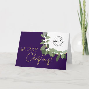 Plum purple gold Merry Christmas Company Logo  Holiday Card