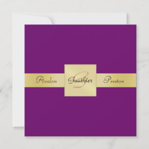 Plum Purple Gold Metal Monogram Formal Invitation
